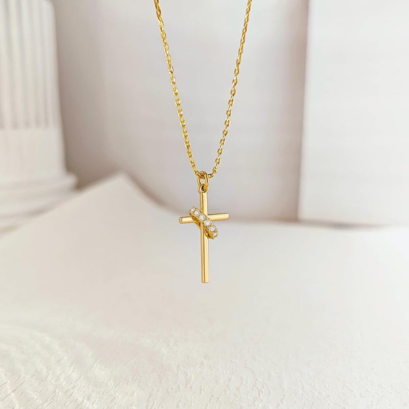 Partm Gold Cross Necklace for Women 14K Plated Dainty Pendant Cross Chain Faith Crucifix Choker Baptism Necklace for Women Trendy Religious Jewelry Hypoallergenic - Image 5